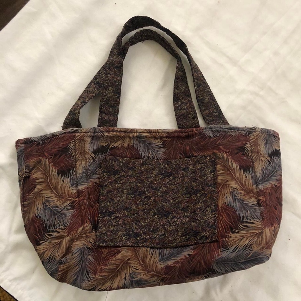 Vintage Brown red tapestry tote shoulder hand bag purse floral earth cottagecore